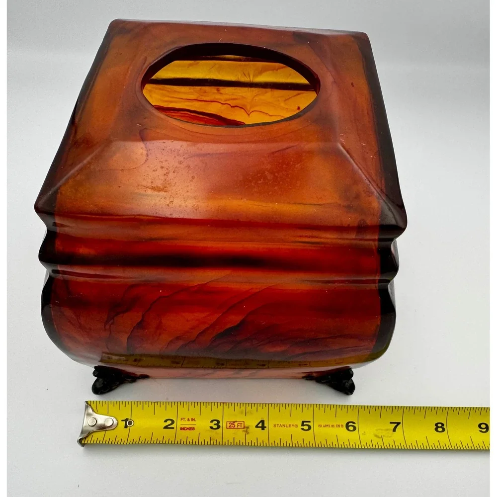 Vintage Faux Tortoiseshell Lucite Acrylic Tissue Box Cover Ornate Resin Feet